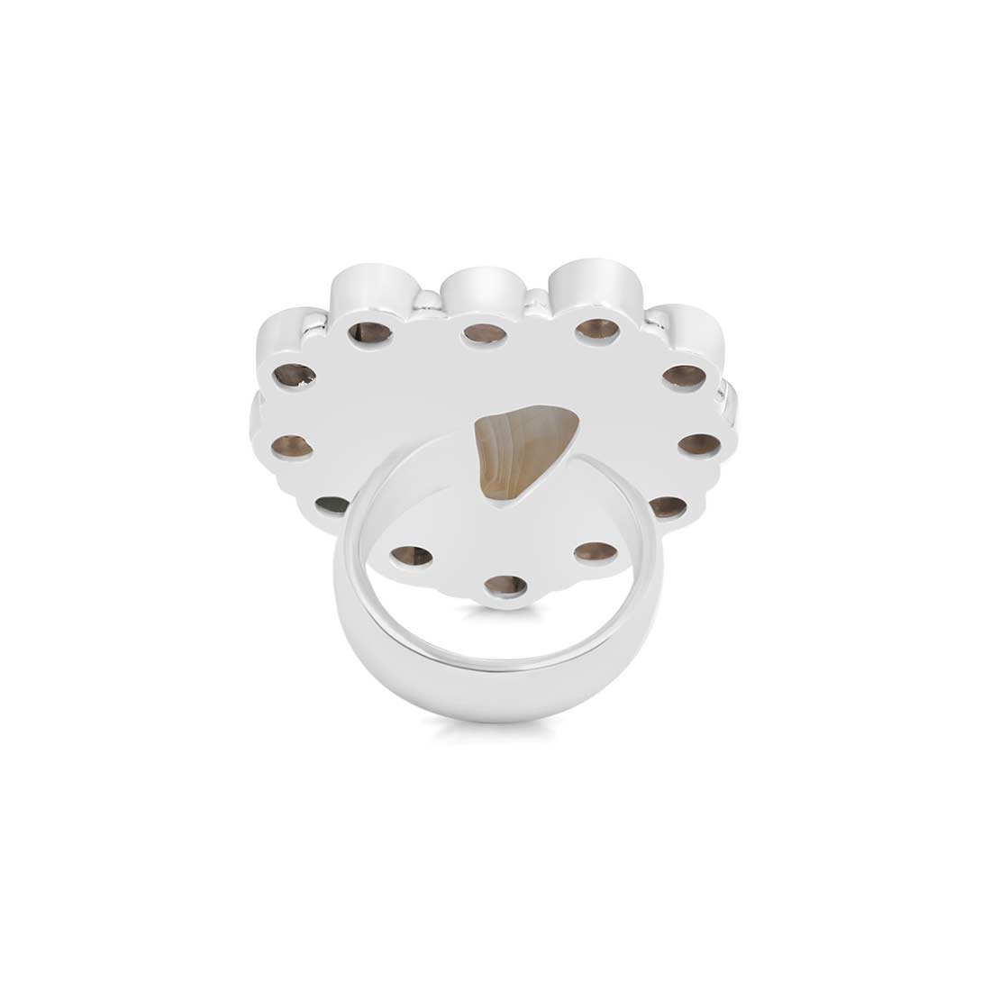 Botswana Agate And Smoky Flower Adjustable Ring-(BWA-FLR-5.)